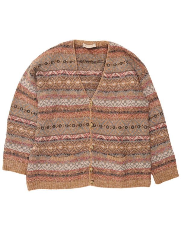 Винтажный мужской кардиган-свитер XL коричневого цвета из шерсти Fair Isle