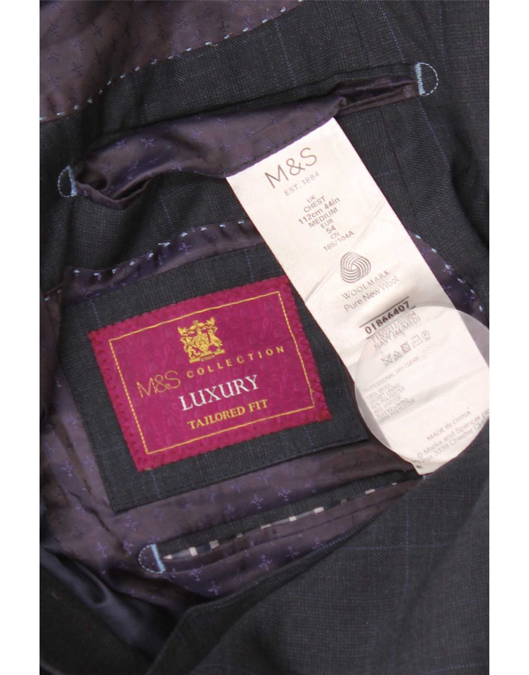 Мужской пиджак приталенного кроя Marks & Spencer UK 44 XL темно-синий в клетку
