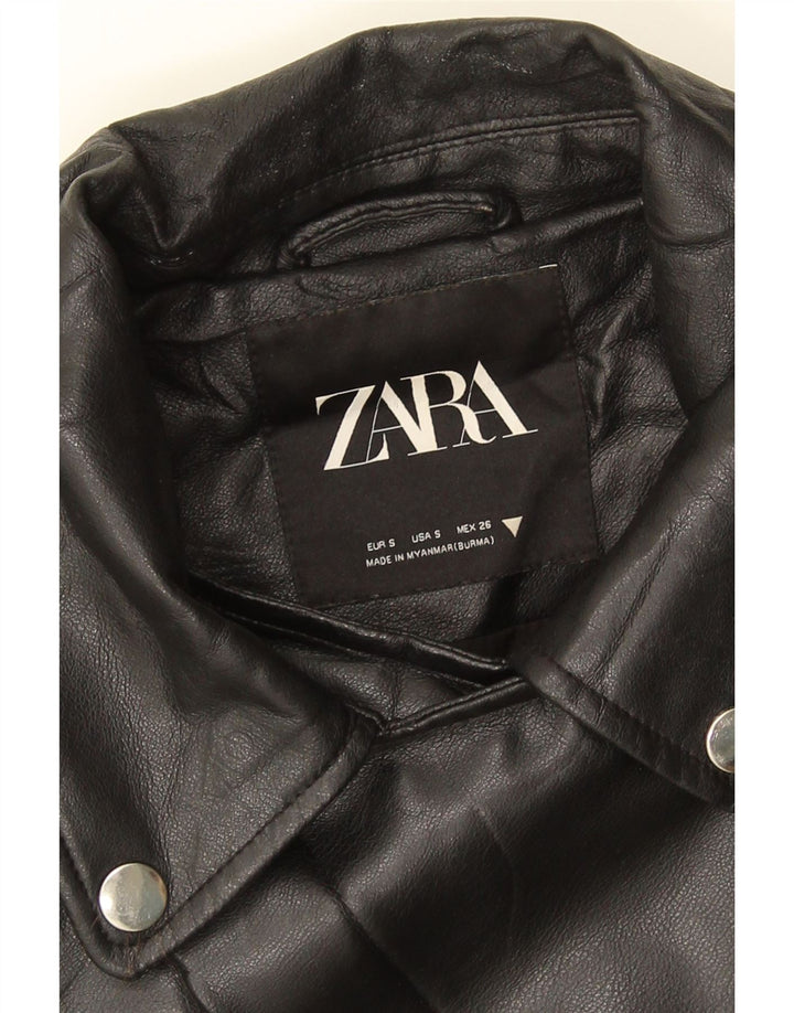 Женская байкерская куртка из искусственной кожи ZARA UK 10, маленькая, черная