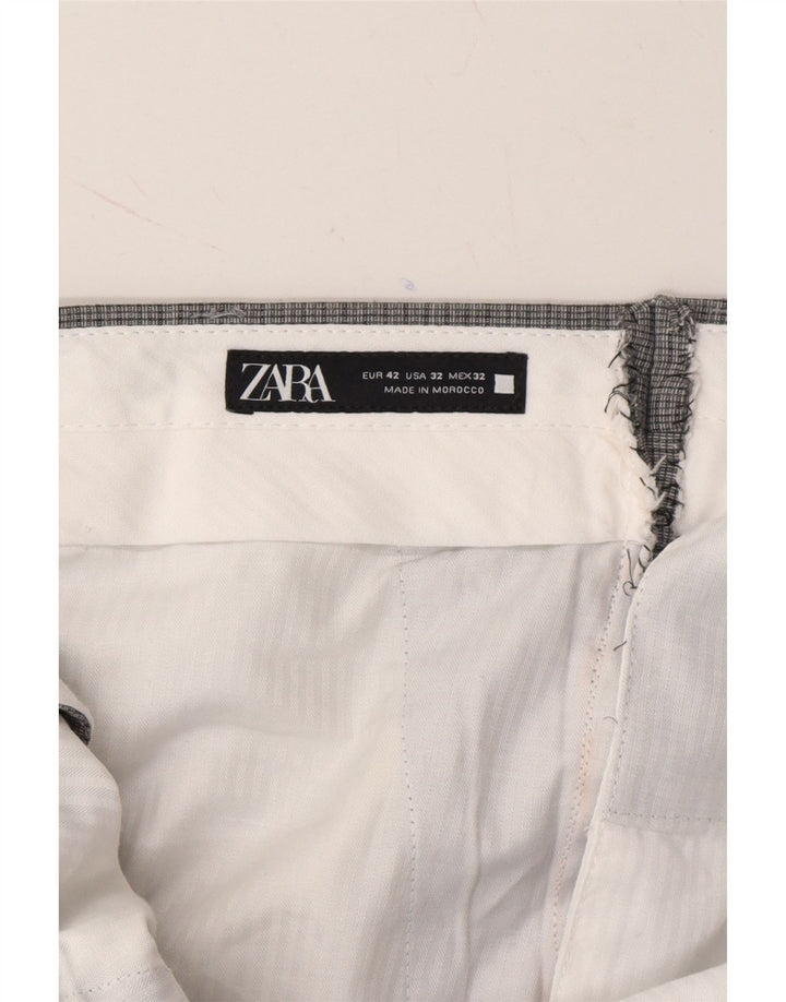ZARA Womens Slim Chino Trousers EU 42 Large W32 L30 Grey Check Polyester Vintage Zara and Second-Hand Zara from Messina Hembry 