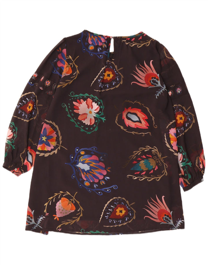 DESIGUAL Womens Long Sleeve Shift Dress EU 38 Medium Navy Blue Floral