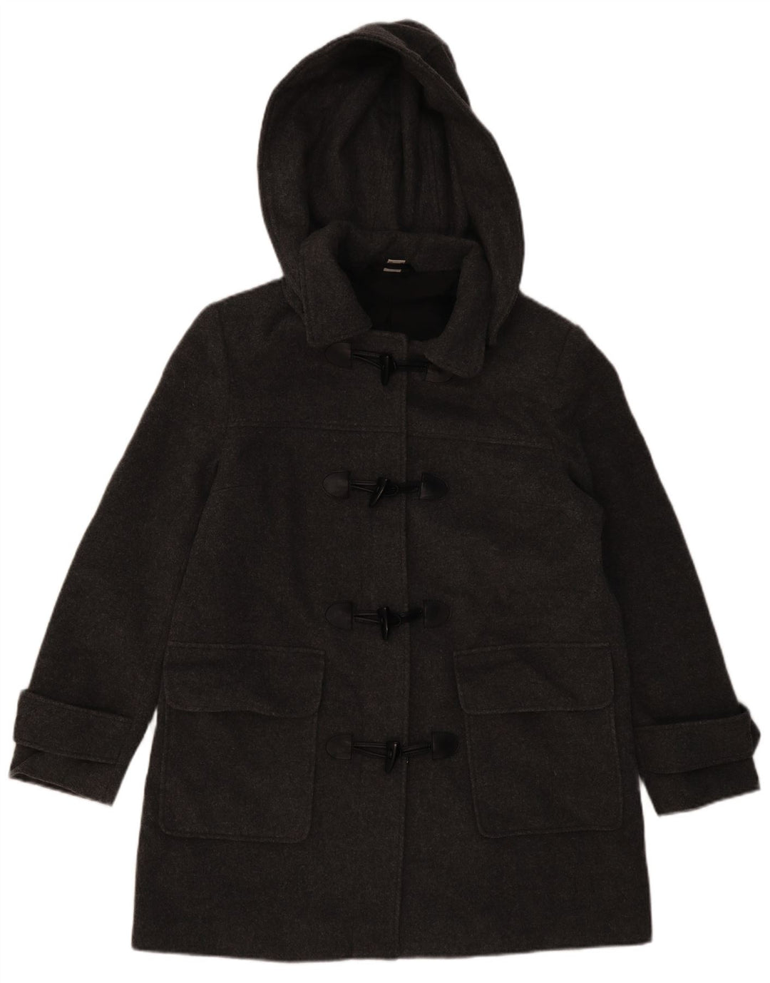 ВИНТАЖНЫЙ женский дафлкот с капюшоном UK 16, большой, серый, шерстяной