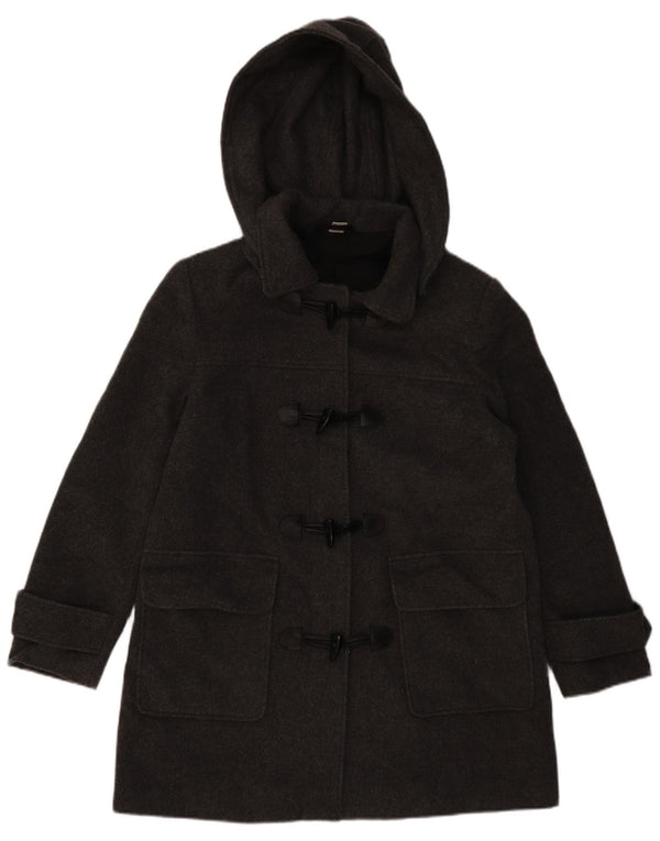 ВИНТАЖНЫЙ женский дафлкот с капюшоном UK 16, большой, серый, шерстяной