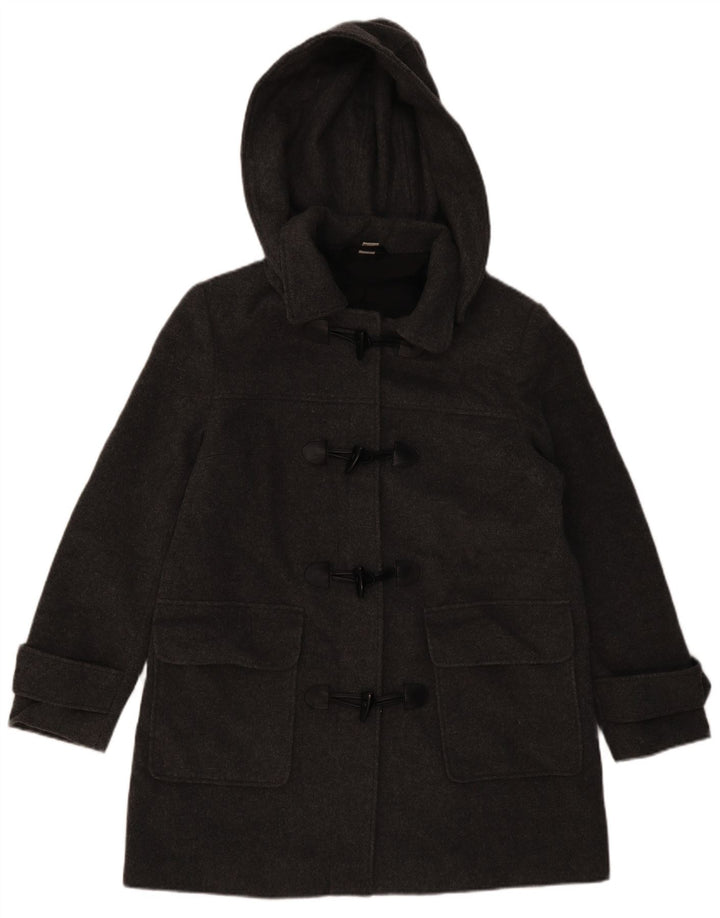 ВИНТАЖНЫЙ женский дафлкот с капюшоном UK 16, большой, серый, шерстяной