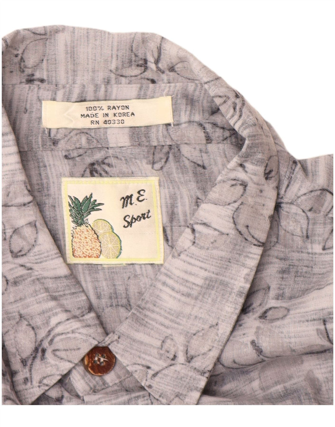 Винтажная мужская рубашка с коротким рукавом XL, серая, вискоза с цветочным принтом