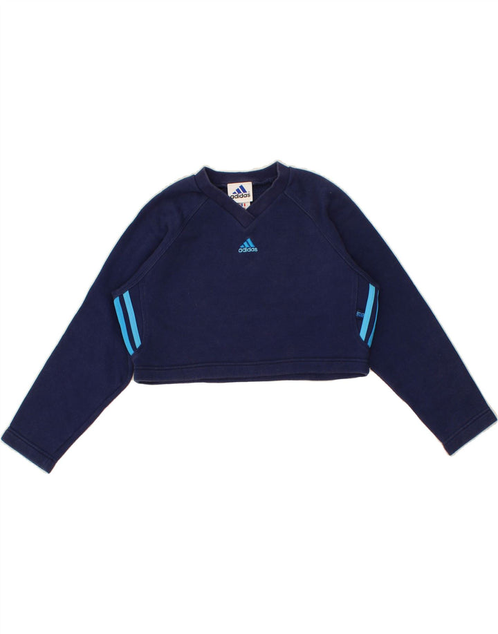 ADIDAS Boys Crop Sweatshirt Jumper 9-10 Years Medium Navy Blue Vintage Adidas and Second-Hand Adidas from Messina Hembry 