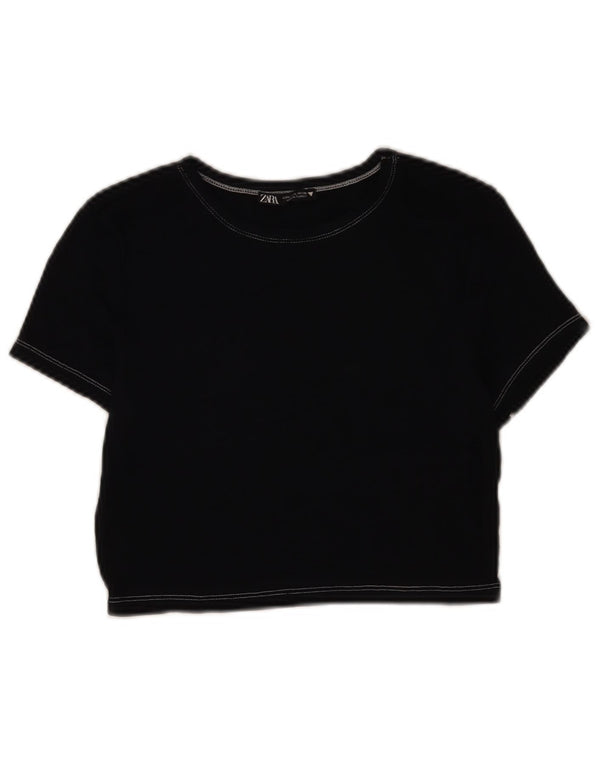 Женская укороченная футболка Zara UK 14, темно-синяя, большая