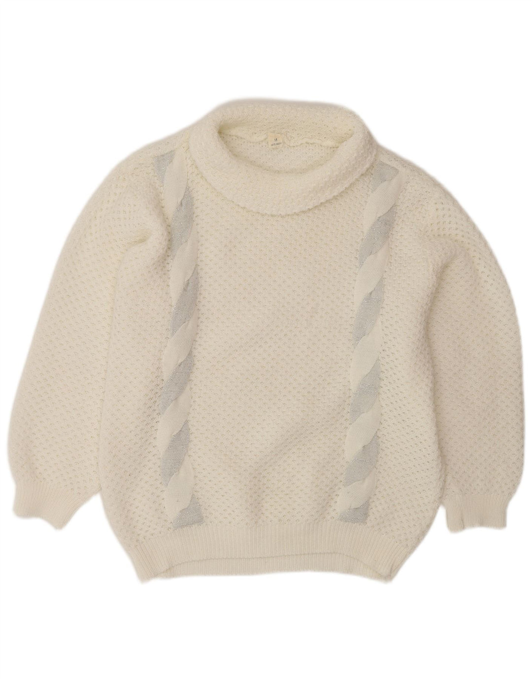 ВИНТАЖНЫЙ женский свободный джемпер с высоким воротником, Великобритания 14, средний белый