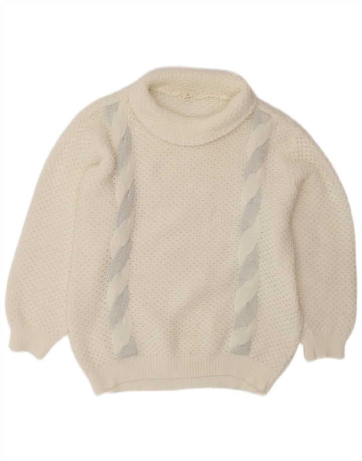 ВИНТАЖНЫЙ женский свободный джемпер с высоким воротником, Великобритания 14, средний белый