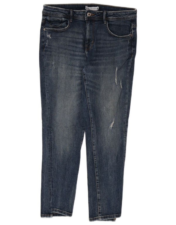 Женские потертые узкие джинсы Zara EU 42, большие W32 L27, синие