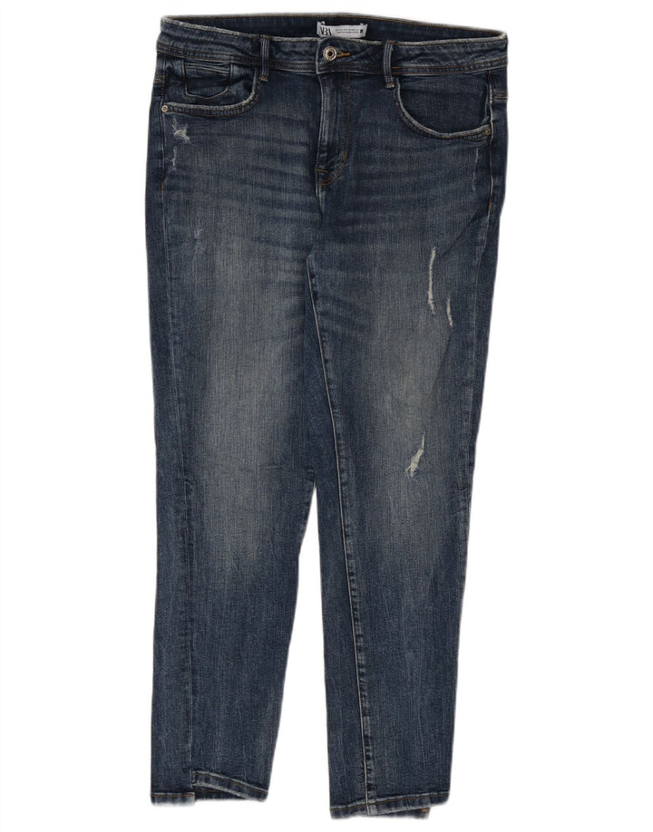 Женские потертые узкие джинсы Zara EU 42, большие W32 L27, синие