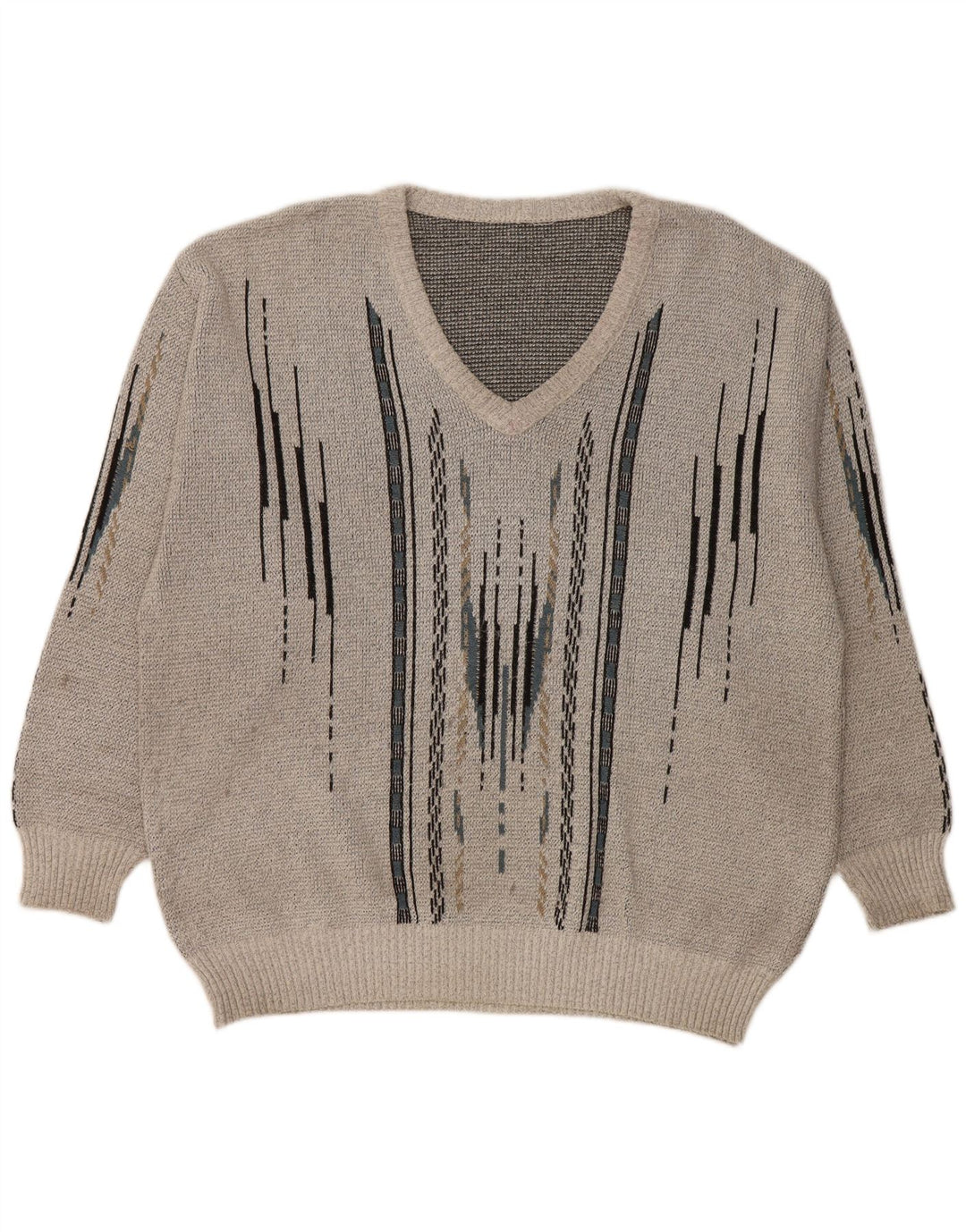 ВИНТАЖНЫЙ мужской джемпер с v-образным вырезом, большой серый геометрический узор