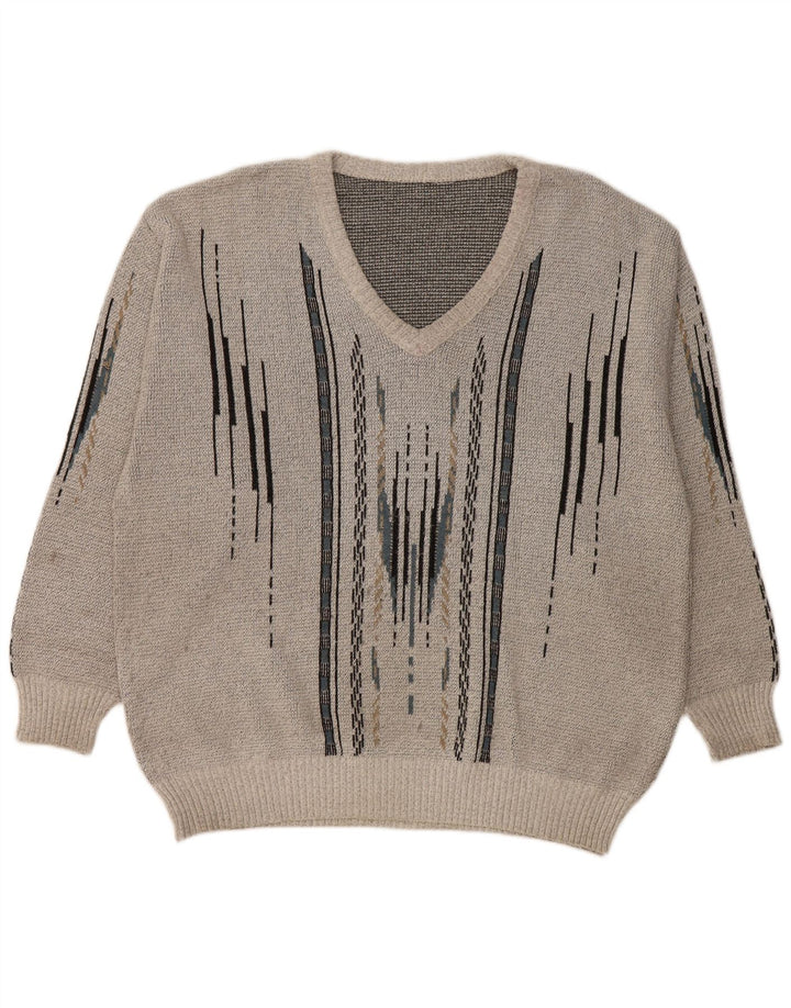 ВИНТАЖНЫЙ мужской джемпер с v-образным вырезом, большой серый геометрический узор