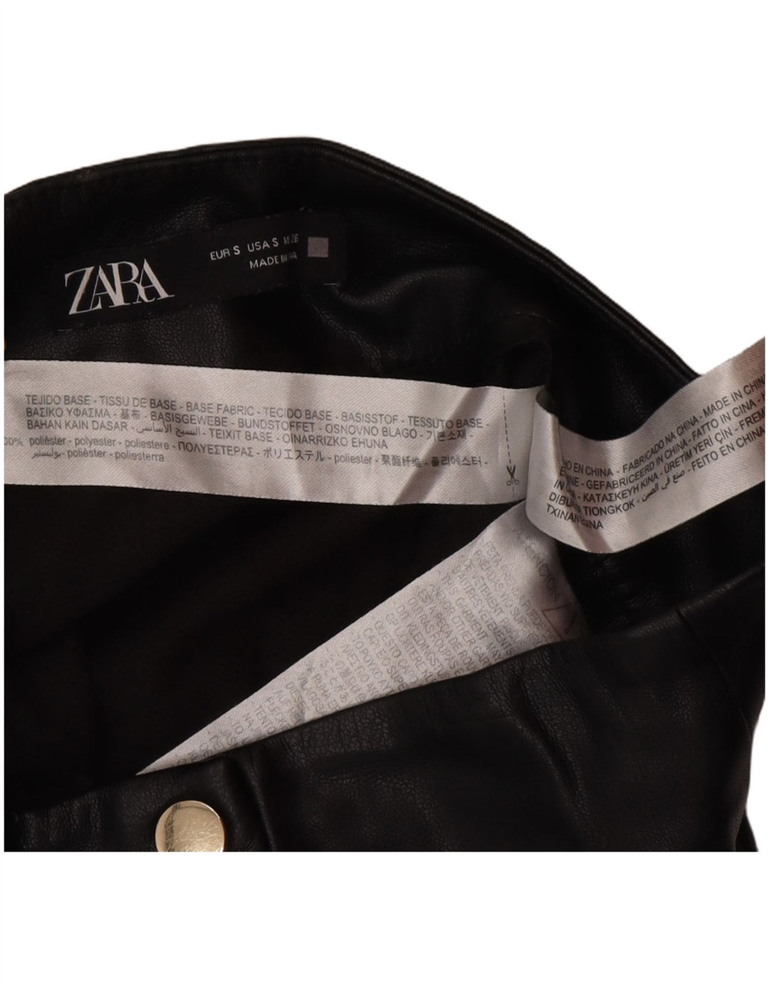 Женская мини-юбка Zara из искусственной кожи, маленькая W26, черный полиэстер
