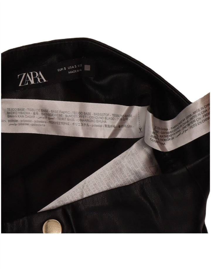 Женская мини-юбка Zara из искусственной кожи, маленькая W26, черный полиэстер