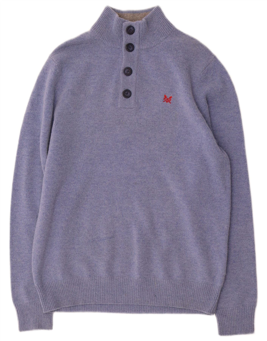 Crew Clothing Мужской джемпер на пуговицах, свитер, средний синий шерстяной свитер