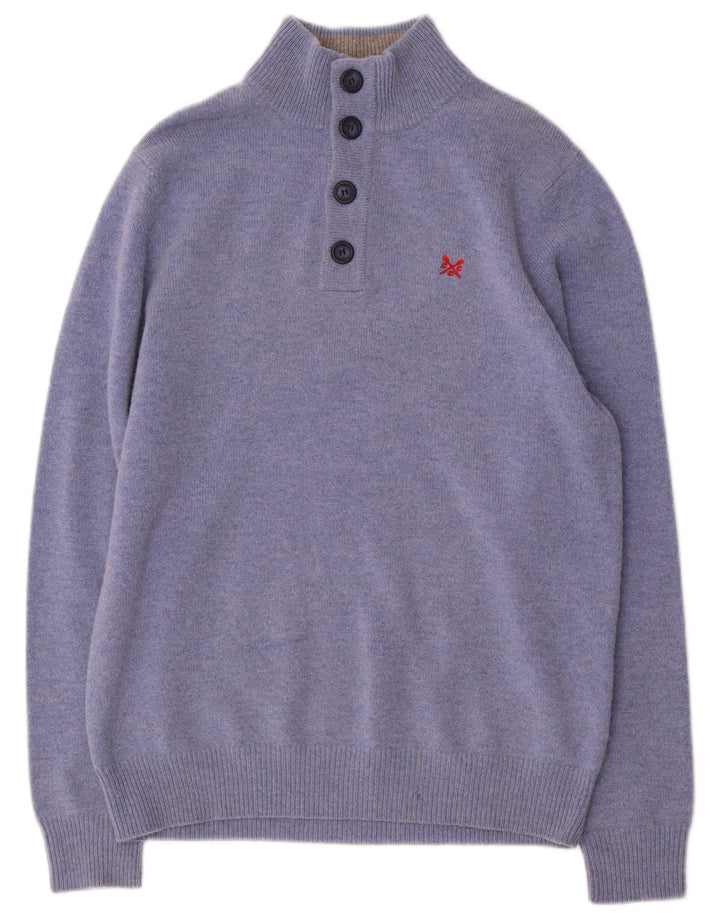 Crew Clothing Мужской джемпер на пуговицах, свитер, средний синий шерстяной свитер