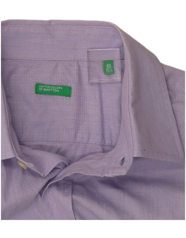 Рубашка мужская BENETTON, размер 40 15 3/4, средняя, фиолетовая в пятнистый цвет
