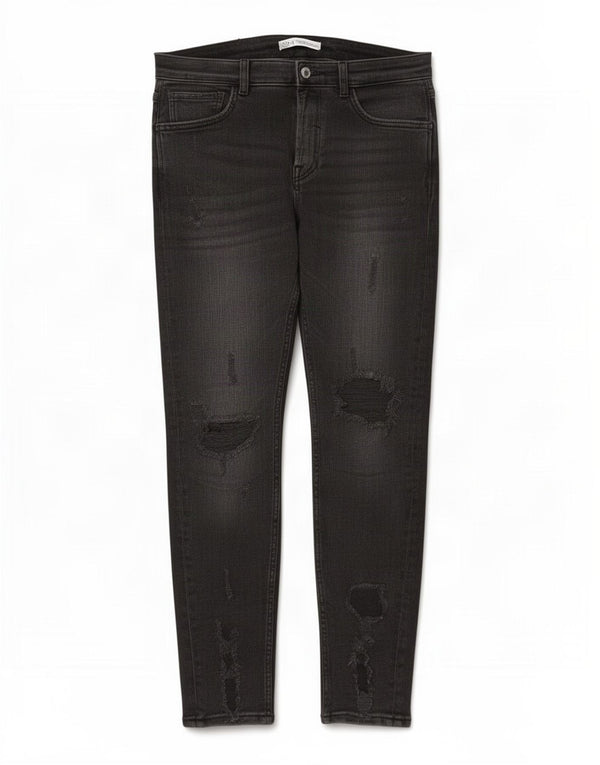 Мужские потертые джинсы скинни Zara EU 44, большие W34 L30, черные