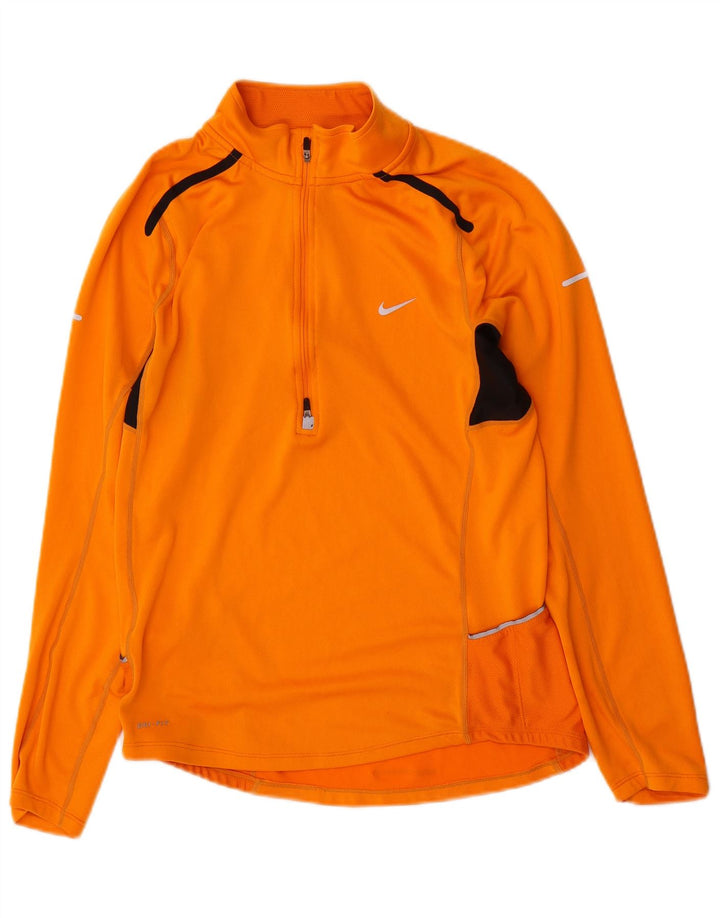 Мужской пуловер с воротником на молнии Nike Dri Fit, спортивный костюм среднего оранжевого цвета с цветными блоками