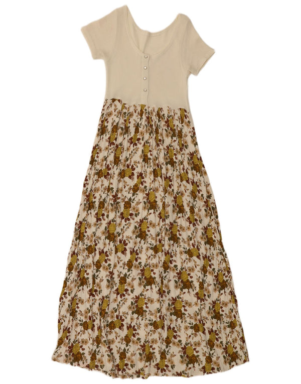 ВИНТАЖНОЕ женское платье макси UK 4 XS с белым цветочным принтом