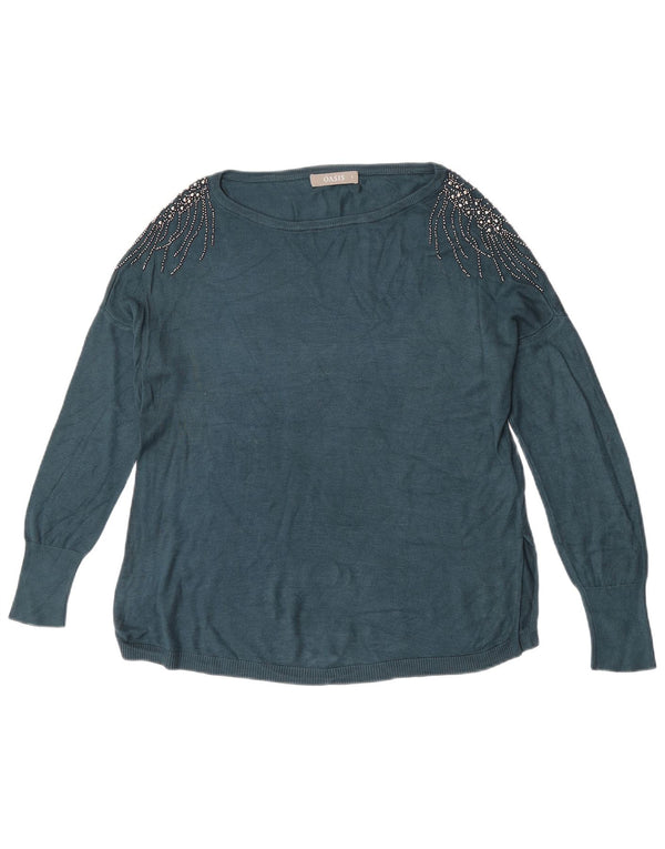 Женский свободный джемпер с вырезом «лодочка» Oasis, размер UK 10, маленький синий, вискоза