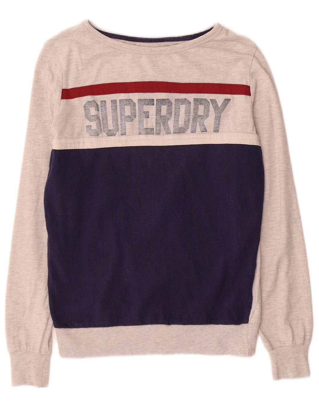 Женский свитер с рисунком Superdry UK 12, средний серый цвет с цветными блоками
