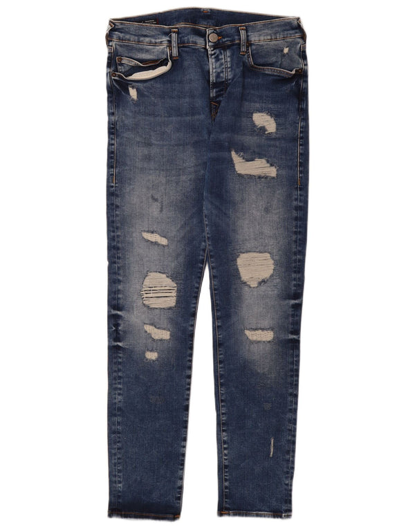 TRUE RELIGION Mens Distressed Skinny Jeans W34 L32 Blue Cotton