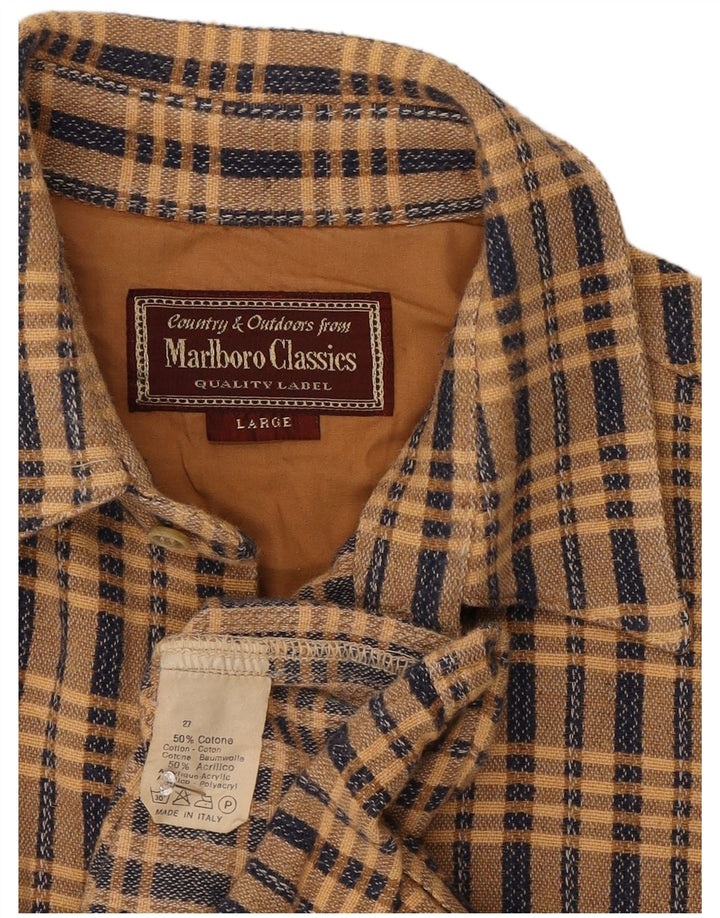 Мужская фланелевая рубашка Marlboro Classics, большая бежевая клетка, хлопок