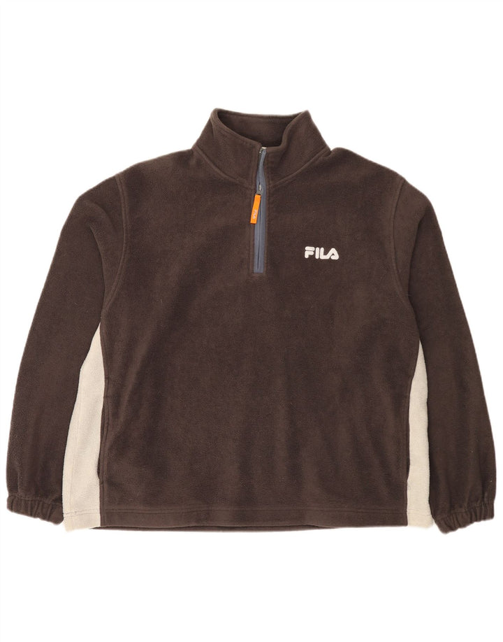 Fila Мужской флисовый джемпер с воротником на молнии, большой коричневый, полиэстер с цветными блоками