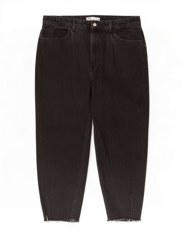 Женские укороченные зауженные джинсы с высокой талией Zara EU 42, большие W32 L26, черные
