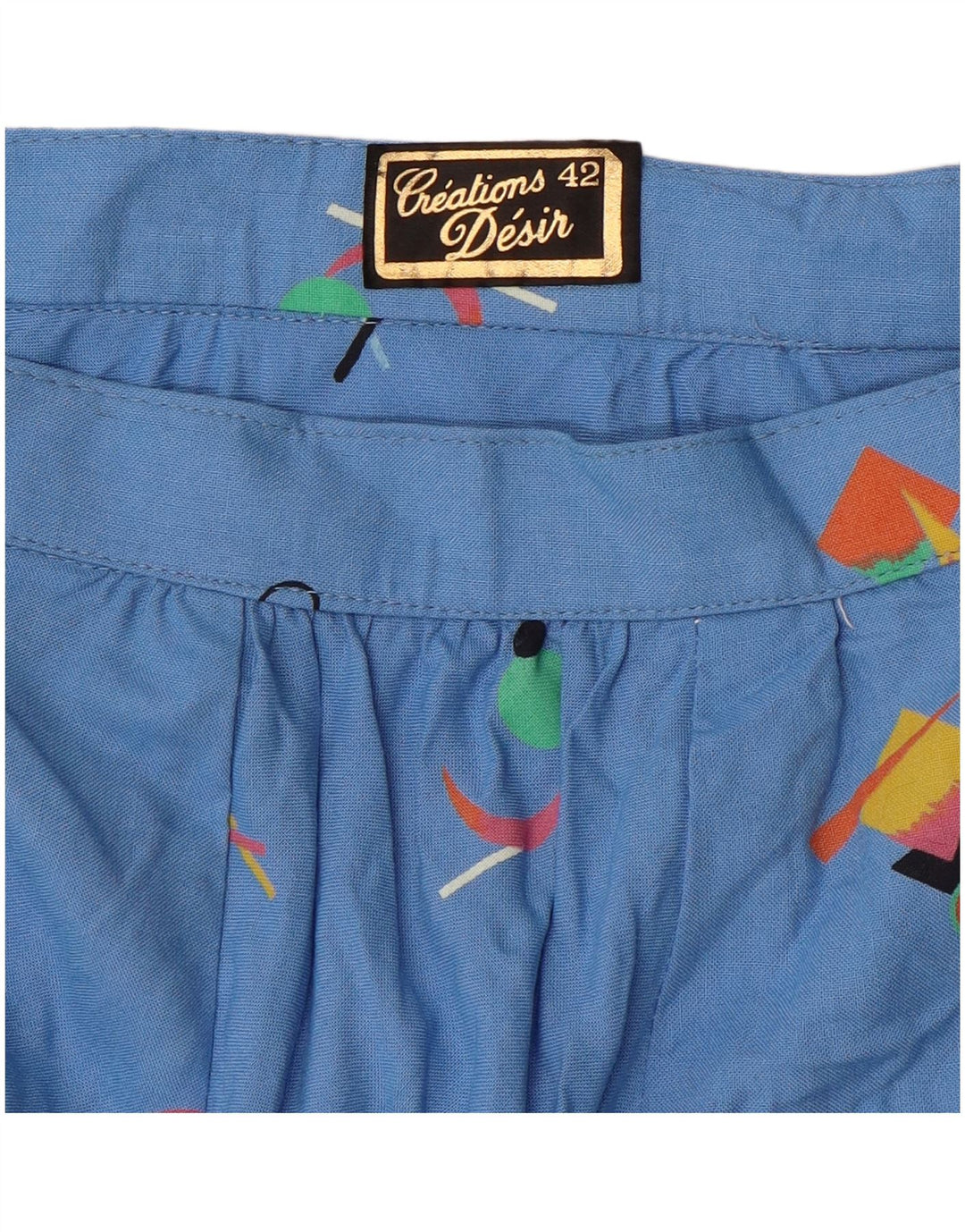 ВИНТАЖНАЯ женская юбка-трапеция с завышенной талией IT 42 Medium W24 Синяя с геометрическим рисунком