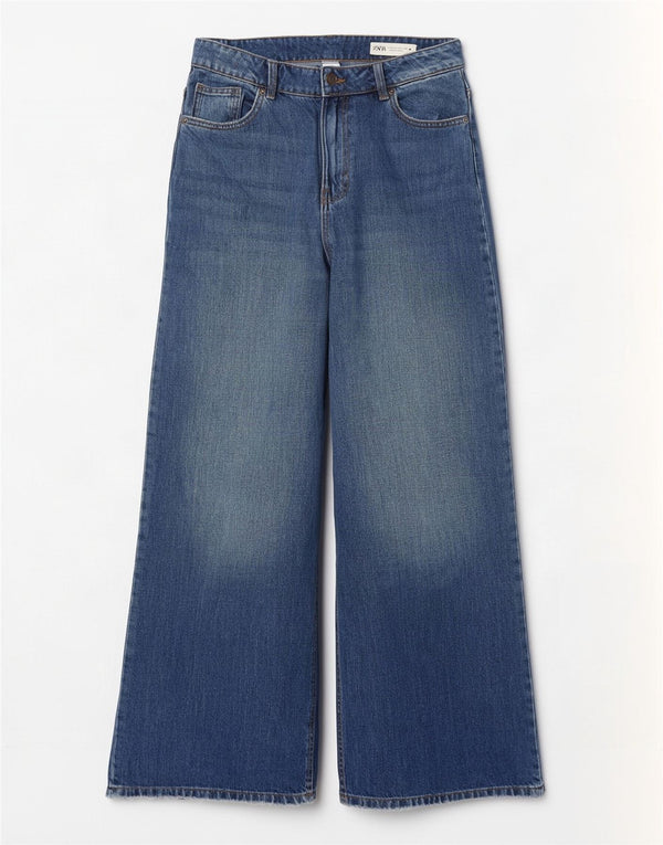 Женские широкие джинсы с высокой талией Zara EU 40, средние W30 L31, синий хлопок