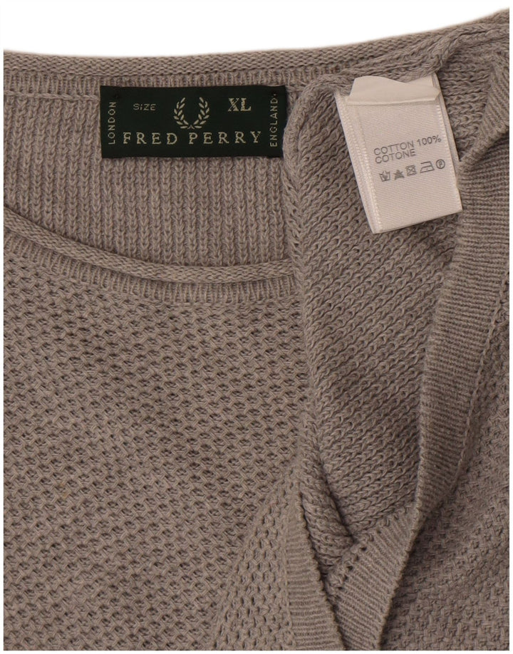 Мужской джемпер с вырезом «лодочка» Fred Perry, серый хлопок, размер XL