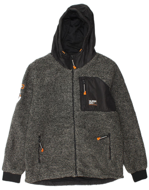 Мужская флисовая куртка SUPERDRY с капюшоном UK 44 2XL, серая, полиэстер с цветными блоками