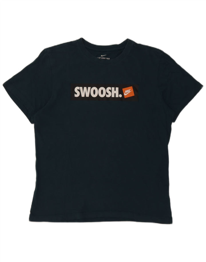 Мужская футболка с рисунком Nike Swoosh, хлопковый топ среднего синего цвета
