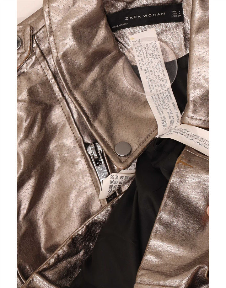 Женская кожаная косуха Zara UK 14, большая золотистая