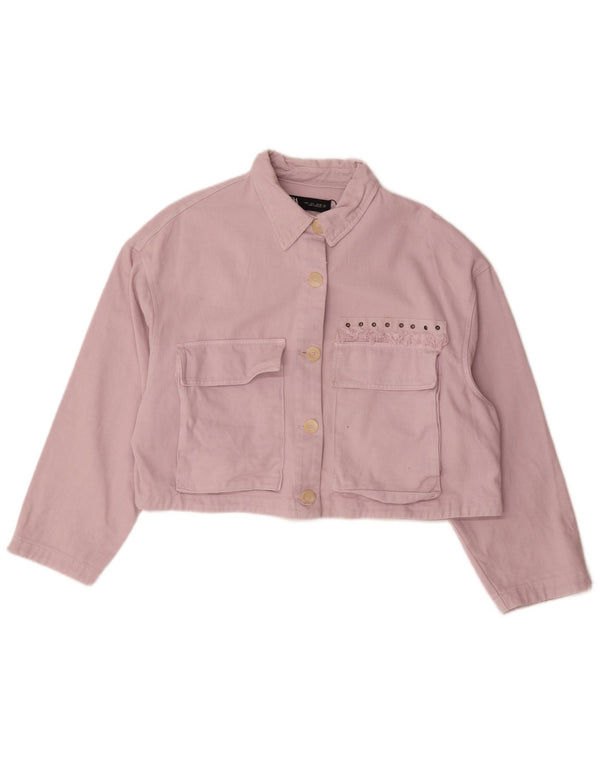 Женская укороченная джинсовая куртка оверсайз Zara UK 16, большой розовый хлопок