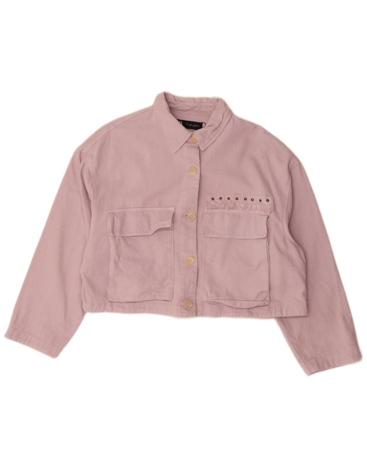 Женская укороченная джинсовая куртка оверсайз Zara UK 16, большой розовый хлопок