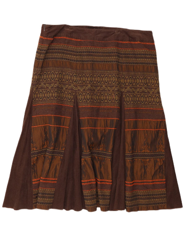 ELENA MIRO Womens A-Line Skirt UK 20 2XL W38 Brown Geometric Polyester