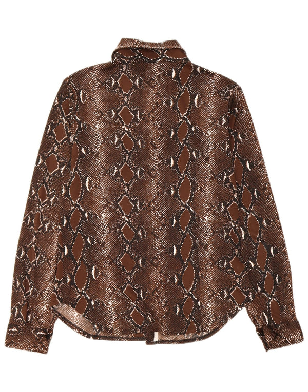 Винтажная женская блузка-рубашка UK 12, средний коричневый полиэстер с животным принтом