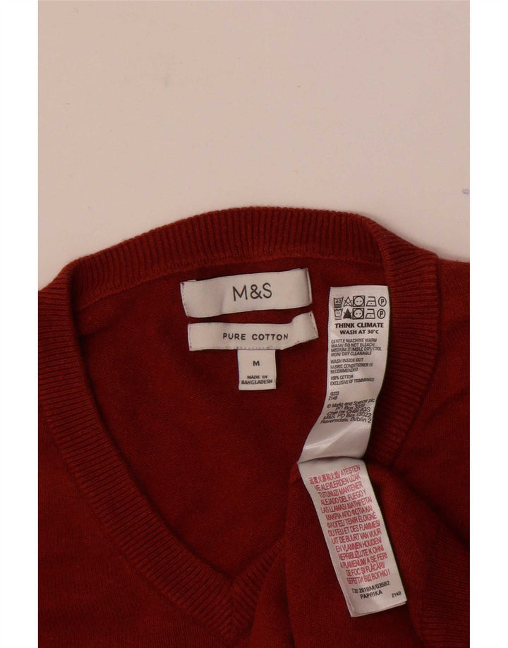 Мужской джемпер с v-образным вырезом Marks & Spencer, средний красный хлопковый свитер