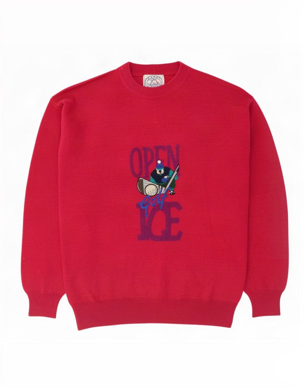 Sport Ice Mens Graphic Crew Neck Jumper Sweater XL Pink Virgin Wool