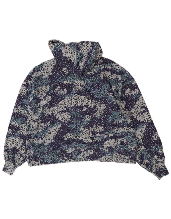 Женский джемпер с капюшоном оверсайз Nike UK 14, средний темно-синий, хлопковый с цветочным принтом