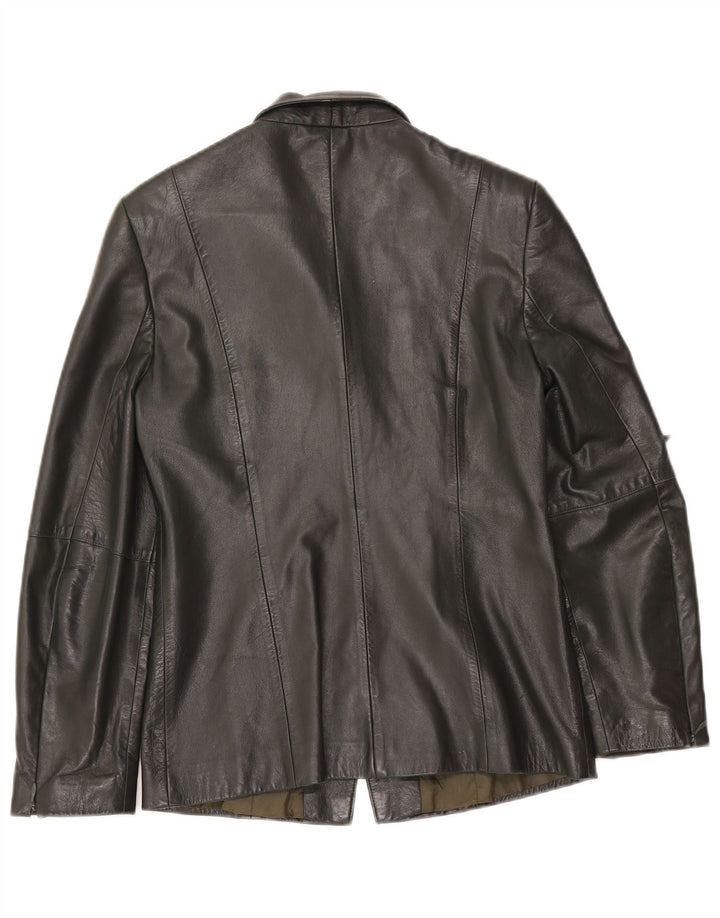 Женский кожаный пиджак на 3 пуговицах Oui UK 10, маленький кожаный пиджак цвета хаки