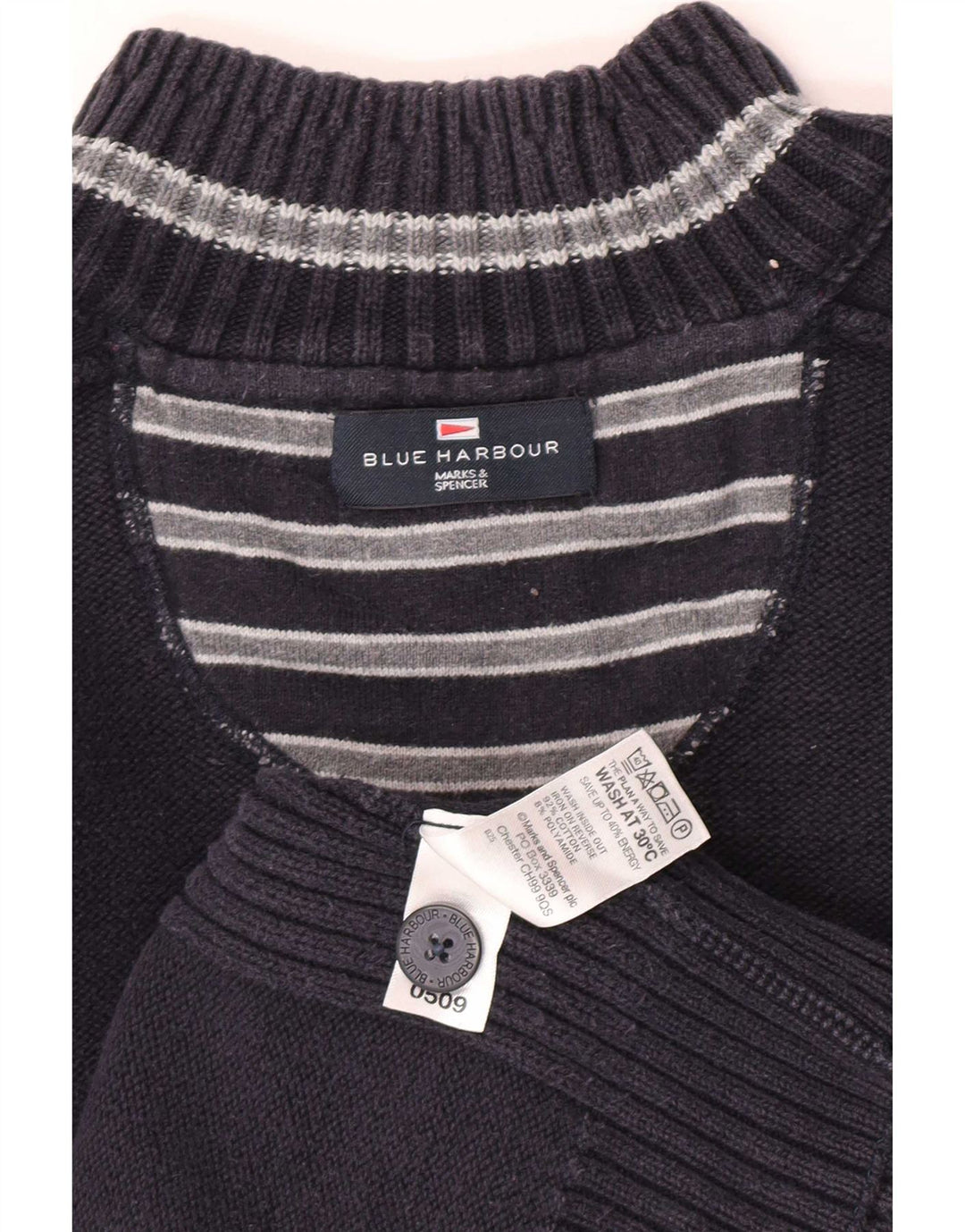 Мужской синий джемпер с воротником на пуговицах Marks & Spencer XL, темно-синий, хлопок