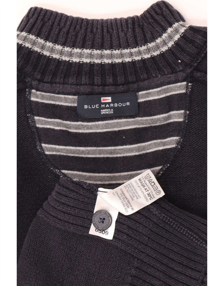Мужской синий джемпер с воротником на пуговицах Marks & Spencer XL, темно-синий, хлопок