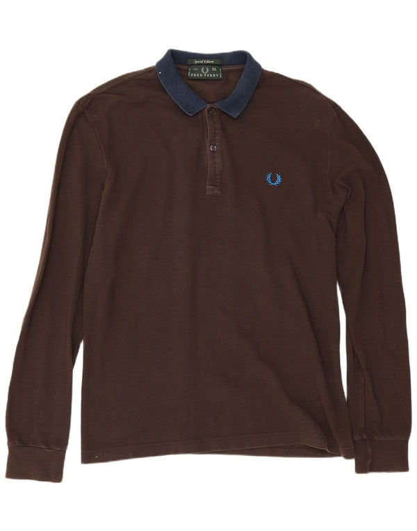 Мужская рубашка-поло для регби Fred Perry с длинным рукавом XL, коричневая, хлопковая с цветными блоками