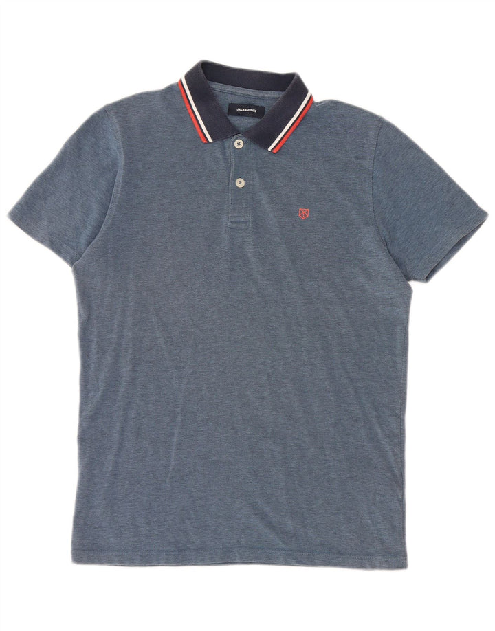 Мужская рубашка-поло Jack & Jones из хлопка с цветными блоками среднего синего цвета