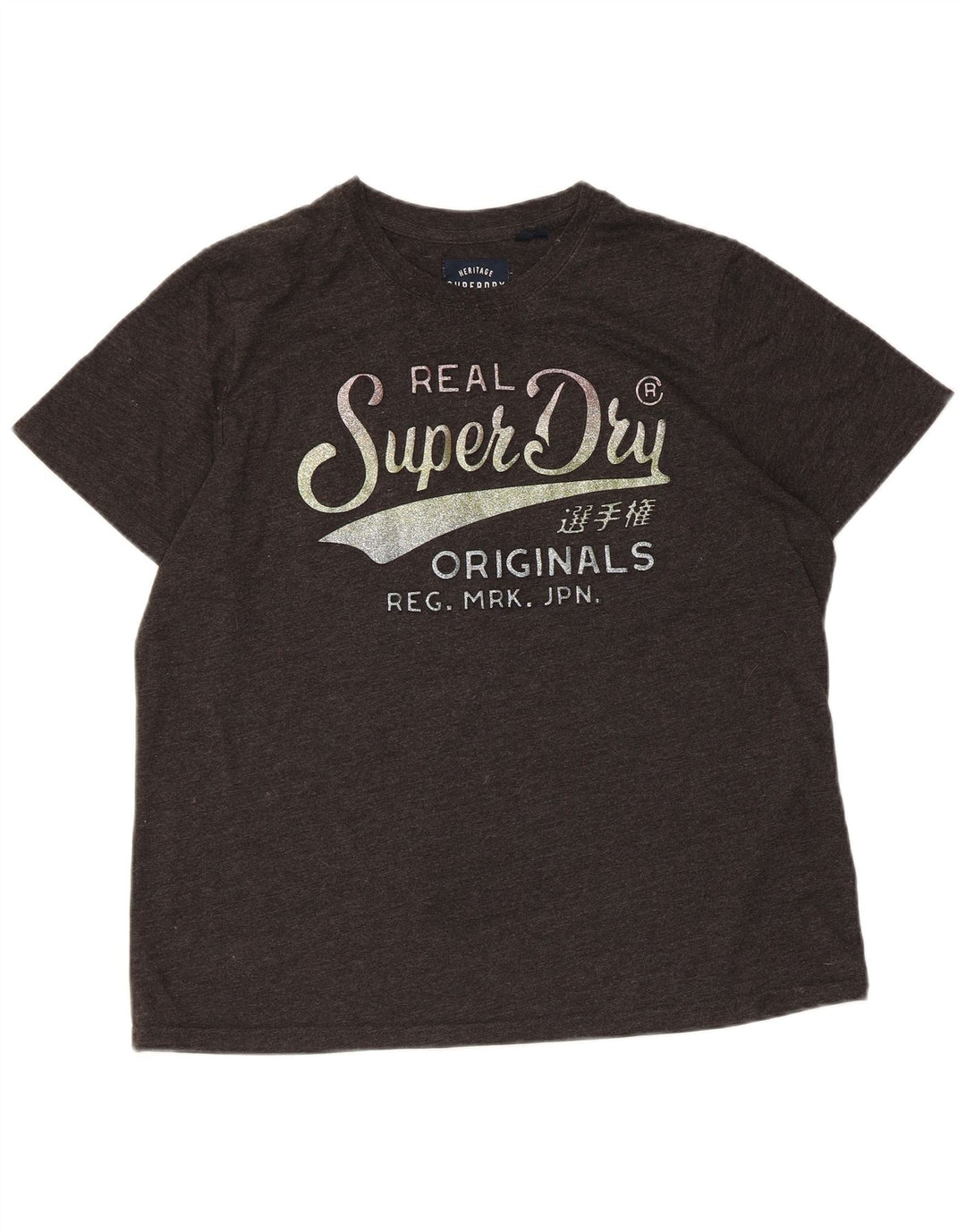 SUPERDRY Женская футболка с рисунком Top UK 16, большой серый хлопок с крапинками